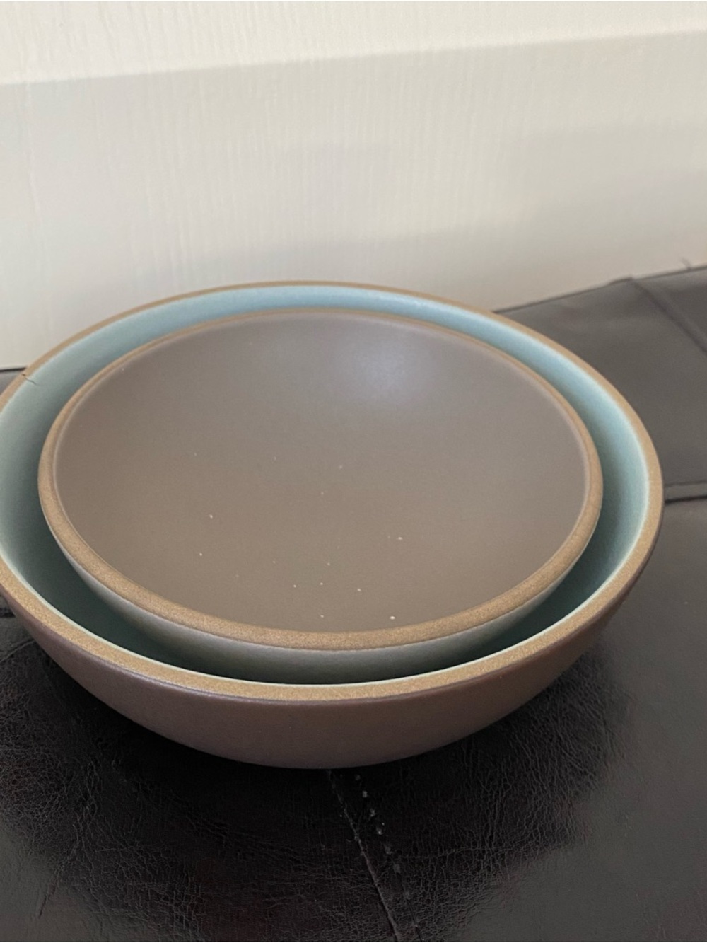 $82 Heath Ceramics Coupe 6.5" dia Brown Cereal Bowl & 5.5" dia Grey Dessert Bowl